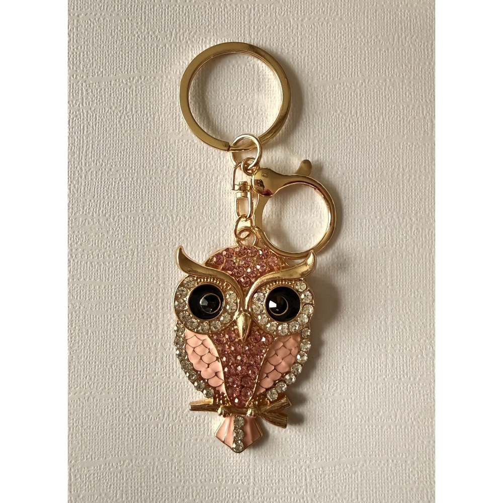 Mint Owl Rhinestone Keychain Gold Bling Crystal Purse Charm‎ Keyring Pink